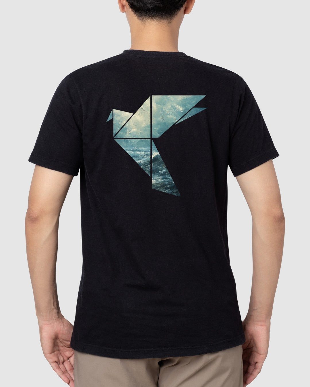 T-shirt Noir "Origami vagues"